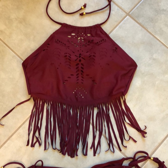 Other - Fringe high neck cinch bikini s